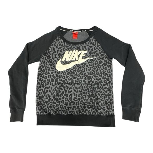 Vintage Women's S Nike Red Tag Gray Black Cheetah Print Long Sleeve Pull Over - Picture 1 of 3